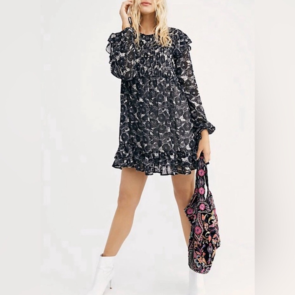 Free People These Dreams Floral Long Sleeve Mini-Dress